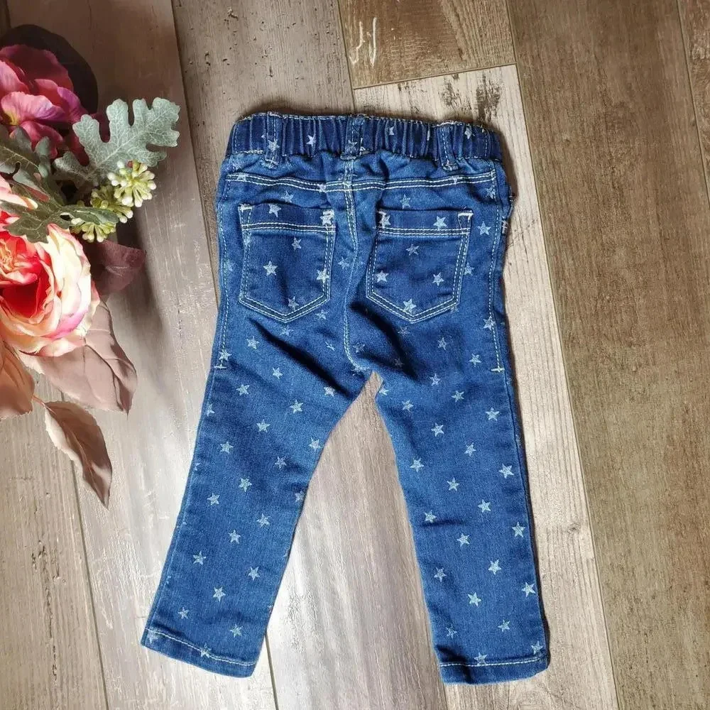 Old Navy Blue Medium Wash Skinny Jeggings Jeans Toddler Girl Size 18M Stars